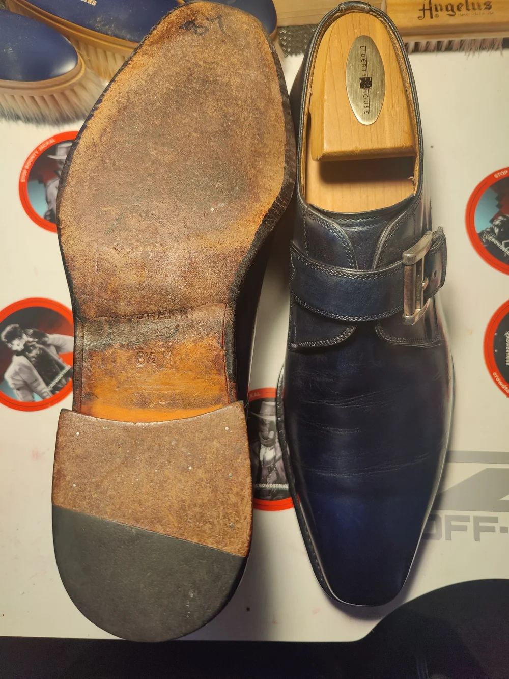 Magnanni Navy Blue Leather Single Monk Strap Dress Shoes